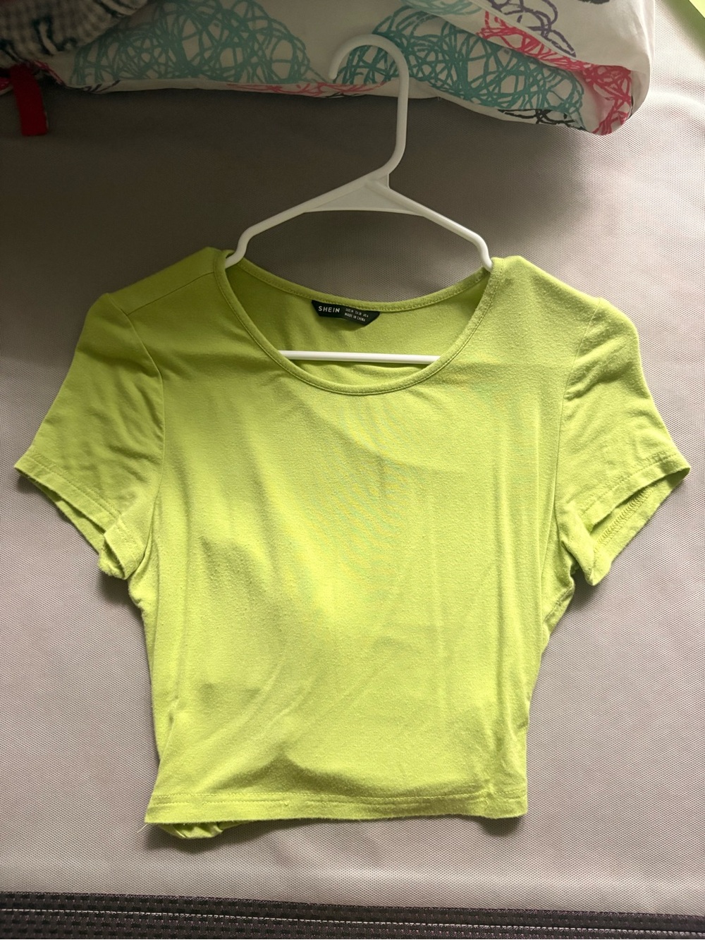 Shein Lime Short Sleeve Tie Back Crop Top